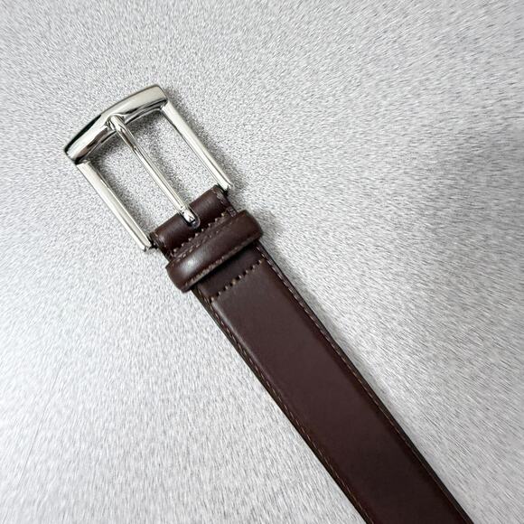 Brooks Brothers Leather Belt Mens 36 Wine Silver Buckle Italy 1.25in Preppy - Picture 2 of 10